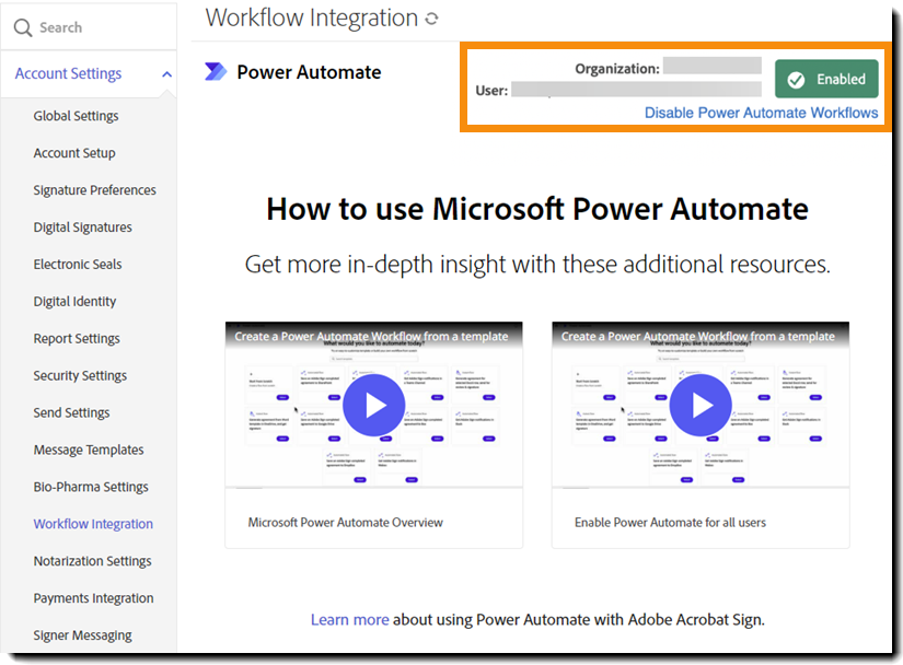 Enable and configure Adobe Acrobat Sign Workflow Automation integrated